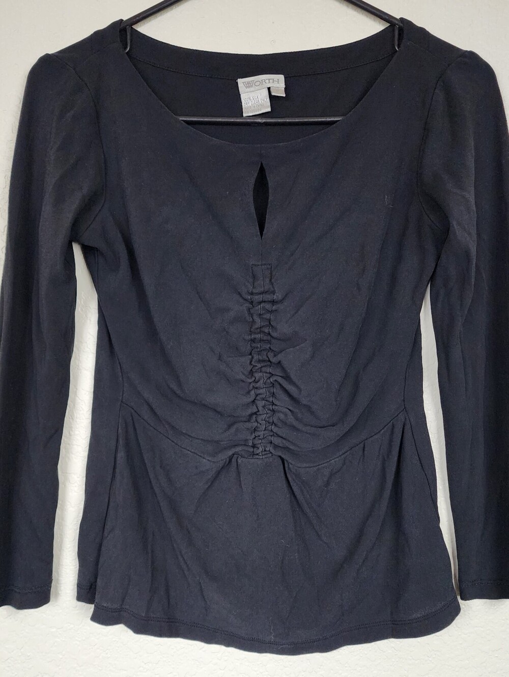 100% Silk Black Worth Ruched Top